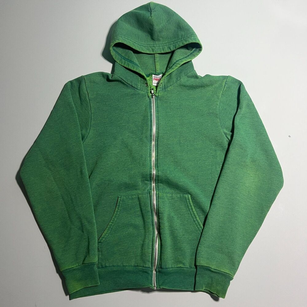 American Apparel Hoodie Mens Medium Green Cross Dye Zip Up Fleece Made in USA M
